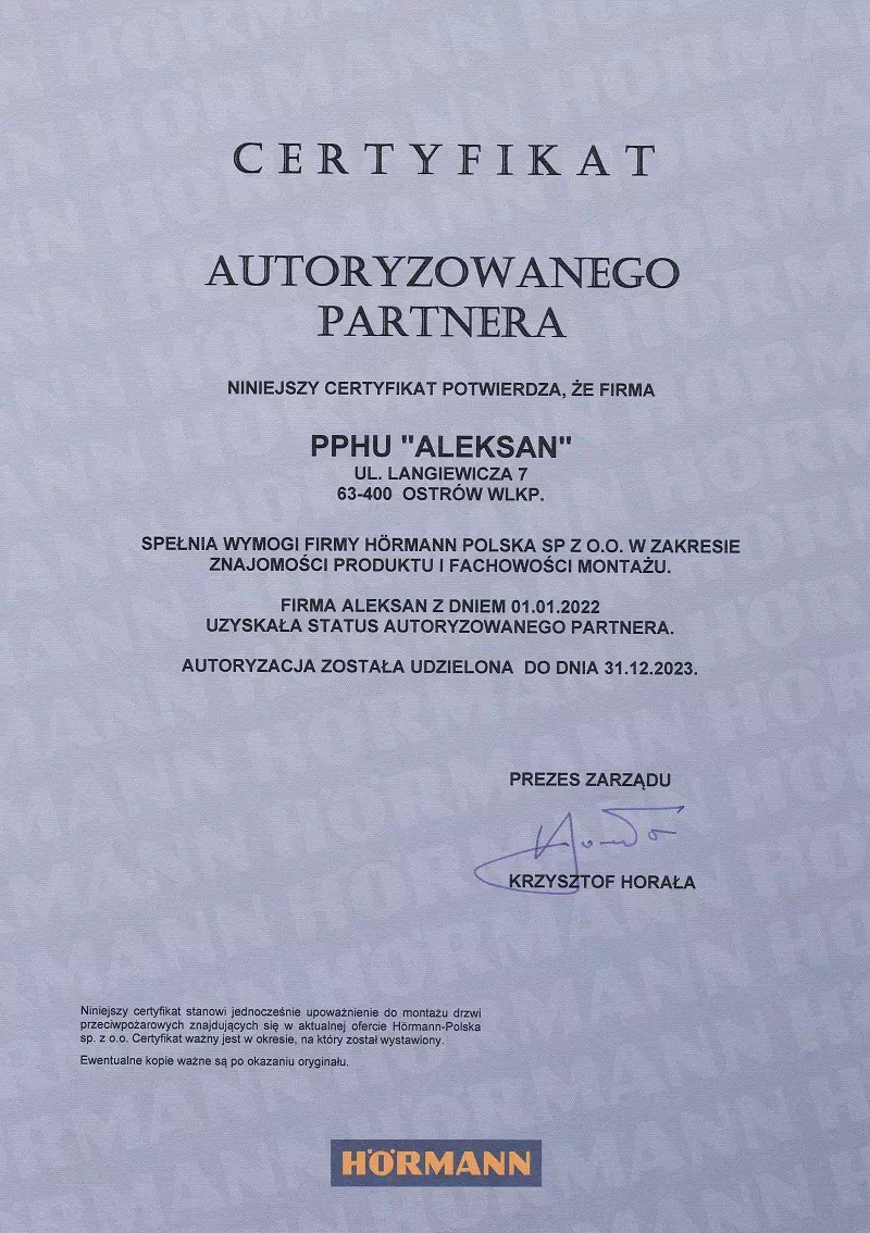 certyfikat autoryzowanego partnera